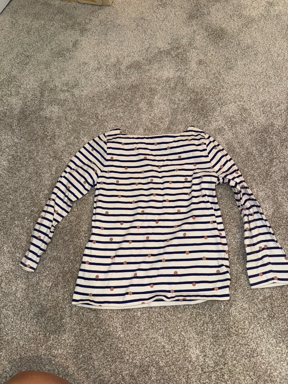 Mini Boden Navy and White Striped Long-Sleeve Tee with Tan Dot Print